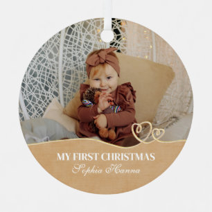 Baby Girl's First Christmas Birth Stats & Photo Metal Tree Decoration