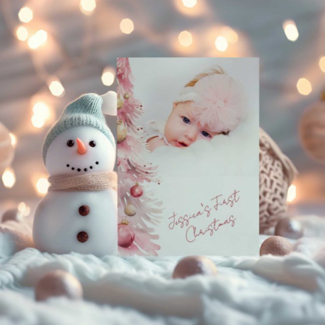 Baby Girls First Christmas Flat Holiday Card (Creator Uploaded)