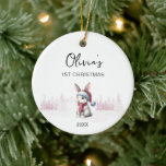 Baby Girl's First Christmas Ornament 2023 modern<br><div class="desc">Cute bunny wearing a christmas hat. Easy to edit text. For further customisation,  please click on "Customise further". More options in our shop,  or contact us.</div>