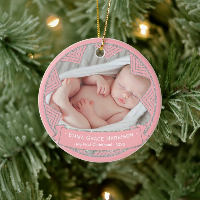 Baby Girl's First Christmas Photo | Blush Pink Ceramic Tree Decoration (Tree)