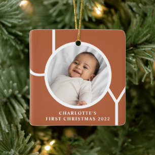 Baby Girl's First Christmas Photo Terracotta Ceramic Ornament