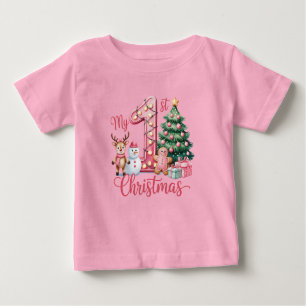 Baby Girl's First Christmas Pink Baby T-Shirt