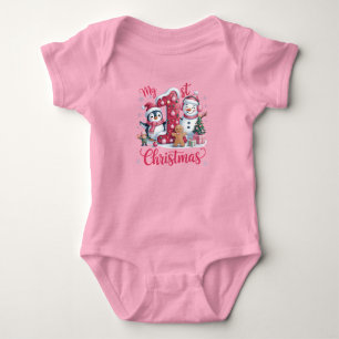 Baby Girl's First Christmas Pink Bodysuit