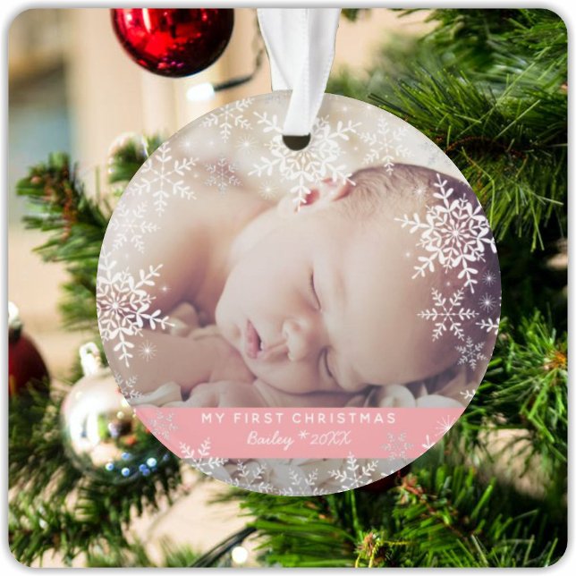 Baby Girl's First Christmas Snowflakes Pink Ornament (Creator Uploaded)