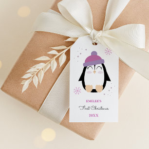 Baby Girls First Christmas Winter Penguin Pink Gift Tags