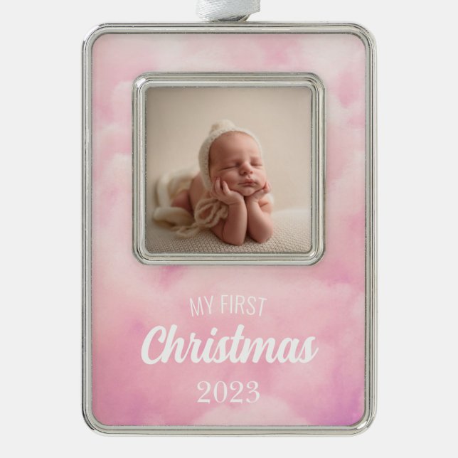 Baby Girl's First Personalised Christmas Ornament (Front)