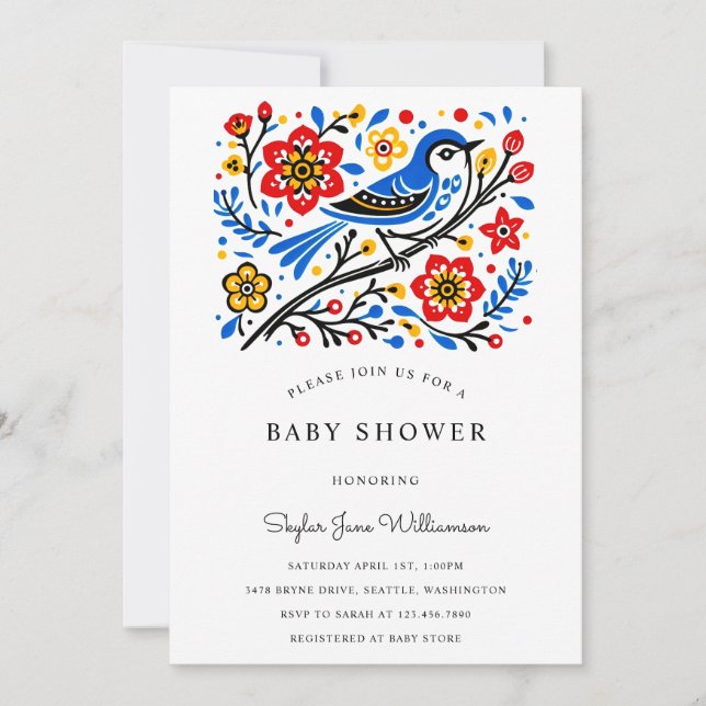 Baby Girl's Floral Bird's Nest Shower Invitation (Front)