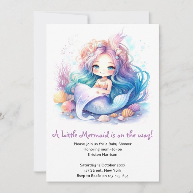Baby Girl's Mermaid Baby Shower Beauty Invitation (Front)
