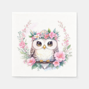 Baby Girl's Owl Floral Shower Napkin