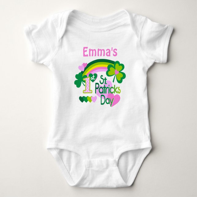 Baby Girl's Personalised First St Patricks Day Baby Bodysuit (Front)