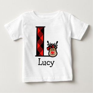 Baby Girl's Reindeer Xmas Plaid Bodysuit initial L