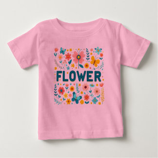 Baby Girls' T-shirt with Cute Letters and Flowers
