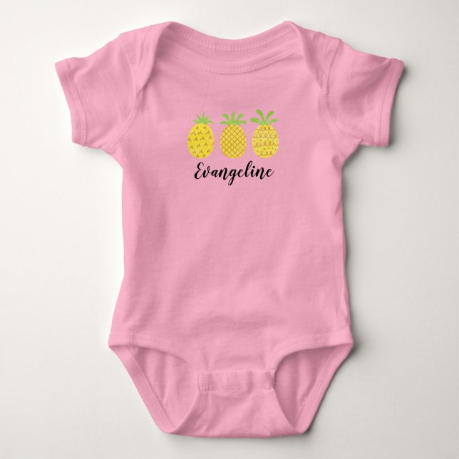 Baby Girls Watercolor Pineapple Trio  T-Shirt Baby Bodysuit (Front)