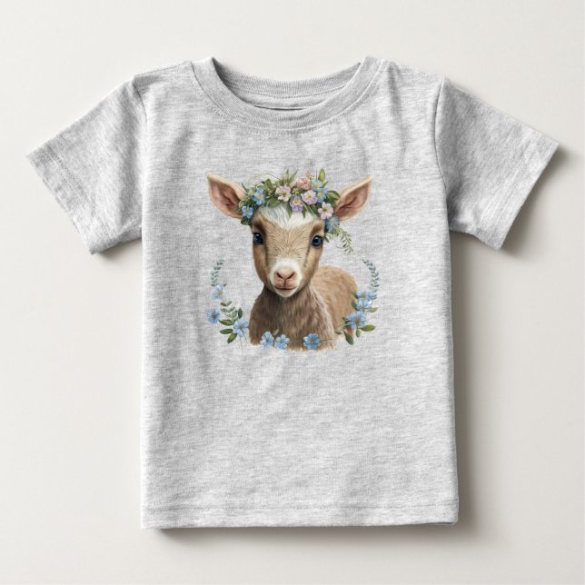 Baby Goat Flower Crown Baby T-Shirt (Front)