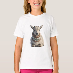 Baby Goat in Knitted Scarf Illustration Kids T-Shirt