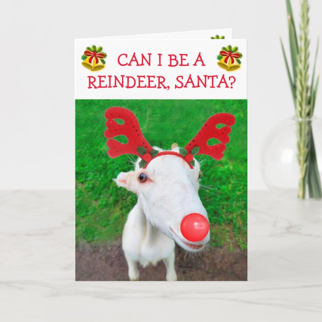 Baby Goat Wants To Be A Reindeer Christmas Holiday Card (Front)