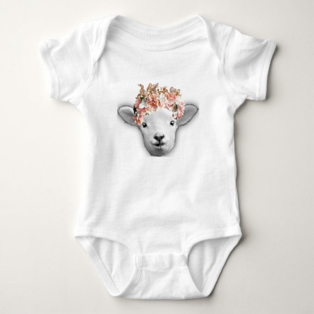 Baby goat with flower crown bodysuit (Front)