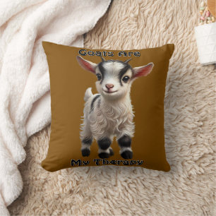 Baby Goat with Fluffy Fur and Bright Expression Cushion