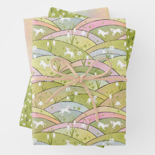 Baby Goats and Snowdrops Set of Three Spring Wrapping Paper Sheet