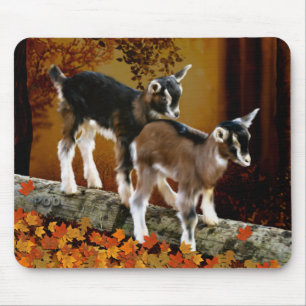 Baby Goats Autumn Pumpkins Fall Farm Art Mouse Pad