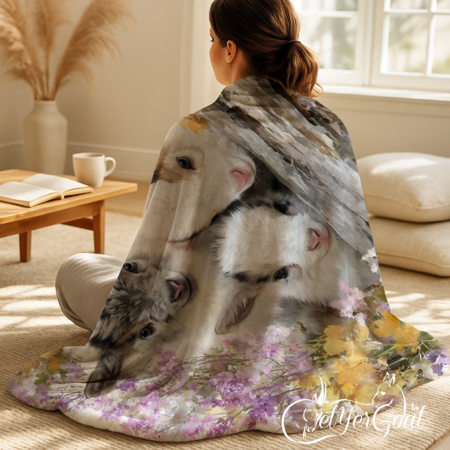 Baby Goats in Autumn Foliage 10 Fleece Blanket (Creator Uploaded)