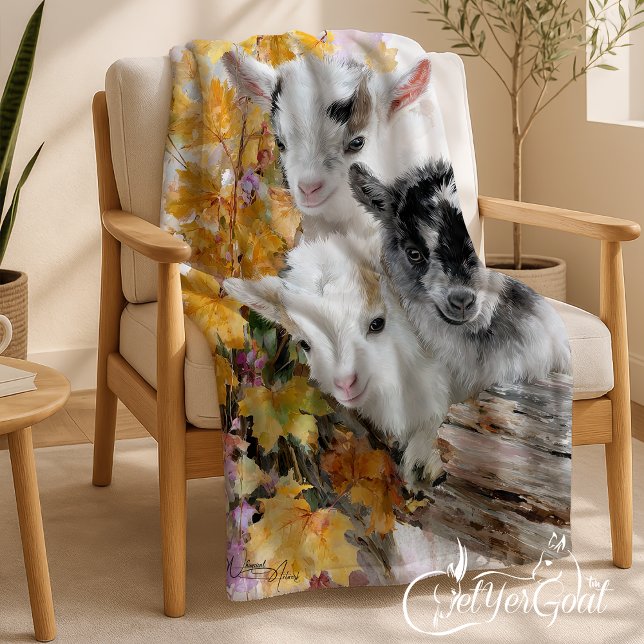 Baby Goats in Autumn Foliage 11 Fleece Blanket (Creator Uploaded)