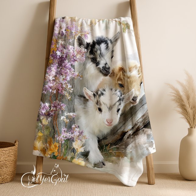 Baby Goats in Autumn Foliage 5 Fleece Blanket (Creator Uploaded)