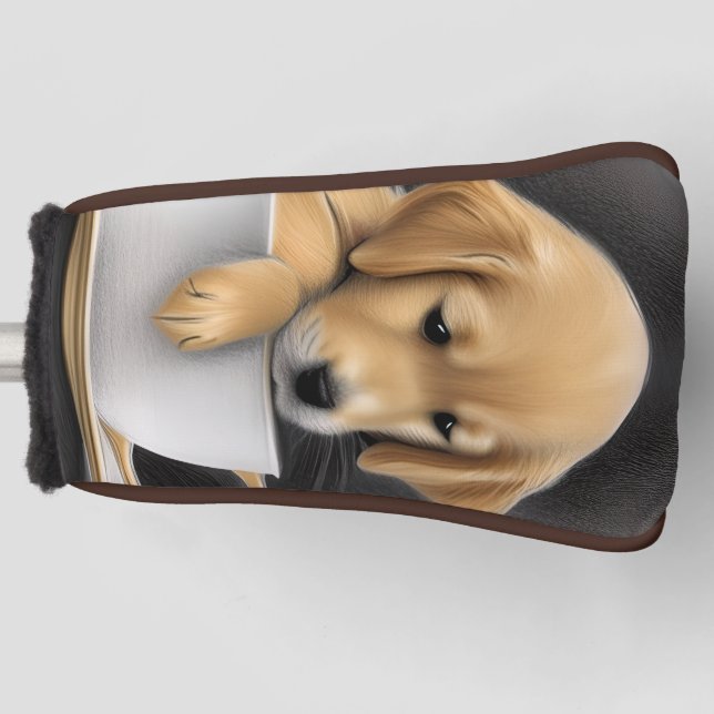 Baby Golden Retriever in a Tea Cup Graphic Golf Head Cover (Front)