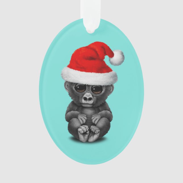 Baby Gorilla Wearing a Santa Hat Ornament (Front)
