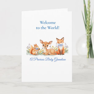 Baby Grandson Welcome Sweet Woodland Animals Card