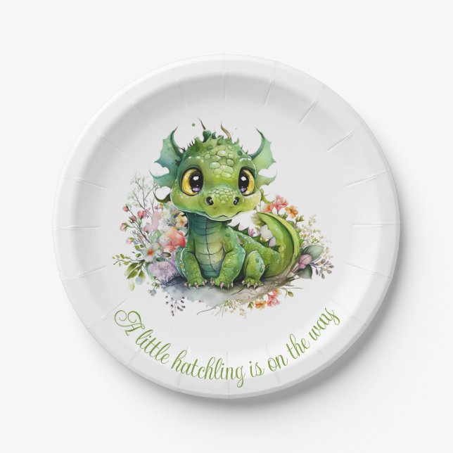 Baby Green Dragon Baby Shower  Paper Plate (Front)