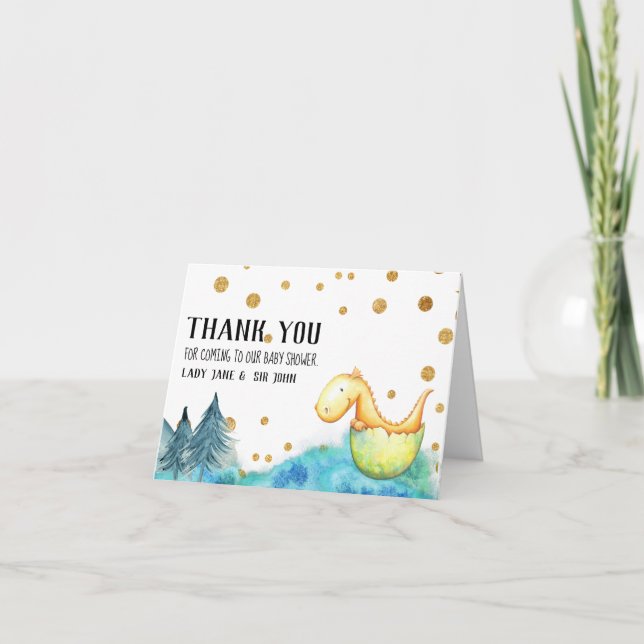*~* Baby Green Dragon Boy Baby Shower Thank You Card (Front)