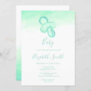 Baby green watercolor pacifier baby babyshower invitation