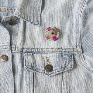 Baby Grey And White Guinea Pig,  3 Cm Round Badge