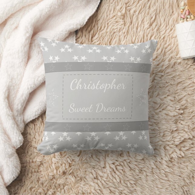 Baby grey and white with stars and a name cushion (Blanket)