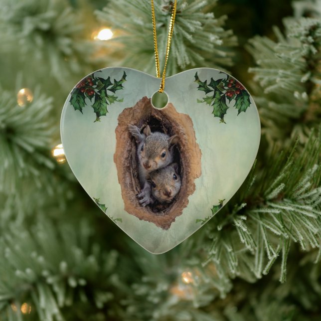 Baby Grey Squirrels Christmas Ceramic Tree Decoration (Tree)