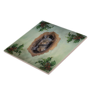 Baby Grey Squirrels Christmas Tile
