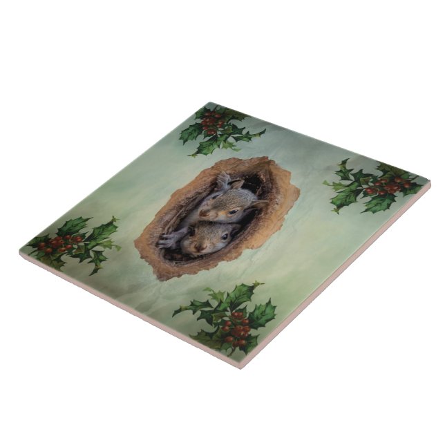Baby Grey Squirrels Christmas Tile (Side)