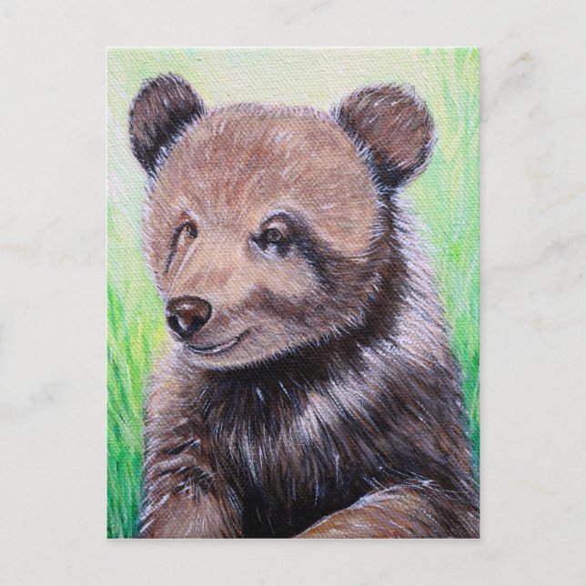 Baby Grizzly Bear Painting Postcard (Front)