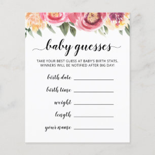 Baby Guesses Baby Prediction Baby Shower game card