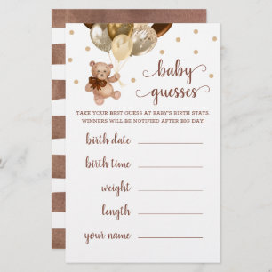 Baby Guesses Game Baby Shower Teddy Bear 