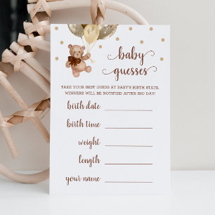 Baby Guesses Game Baby Shower Teddy Bear Card