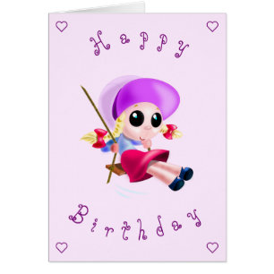 Baby Happy Birthday Card Little Girl Swinging