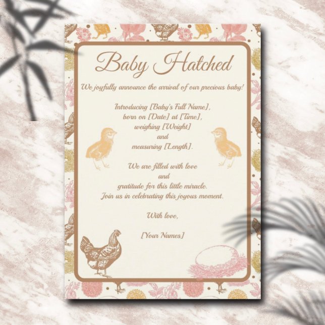 Baby Hatched Chicken Girl Birth Announcement  (Creator Uploaded)