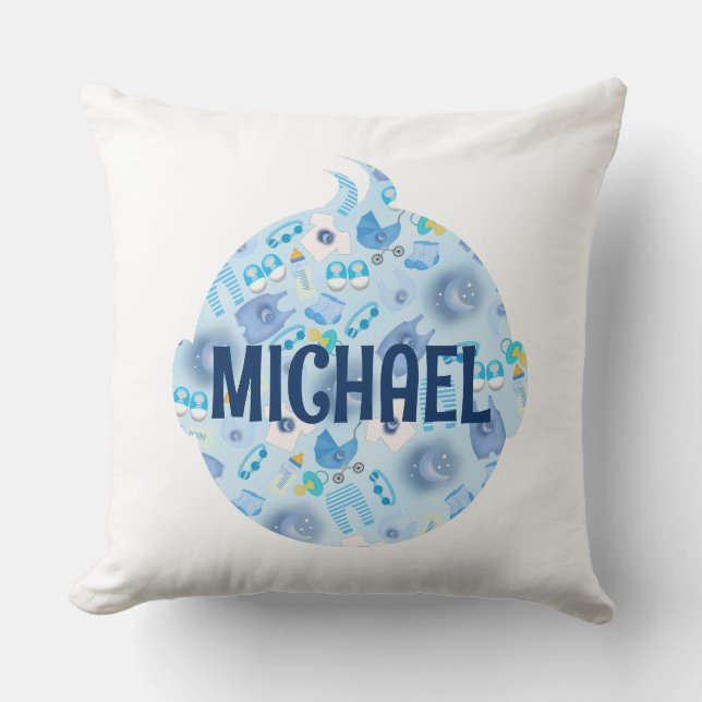 Baby Head Baby Boy Blue Pattern Throw Pillow (Front)