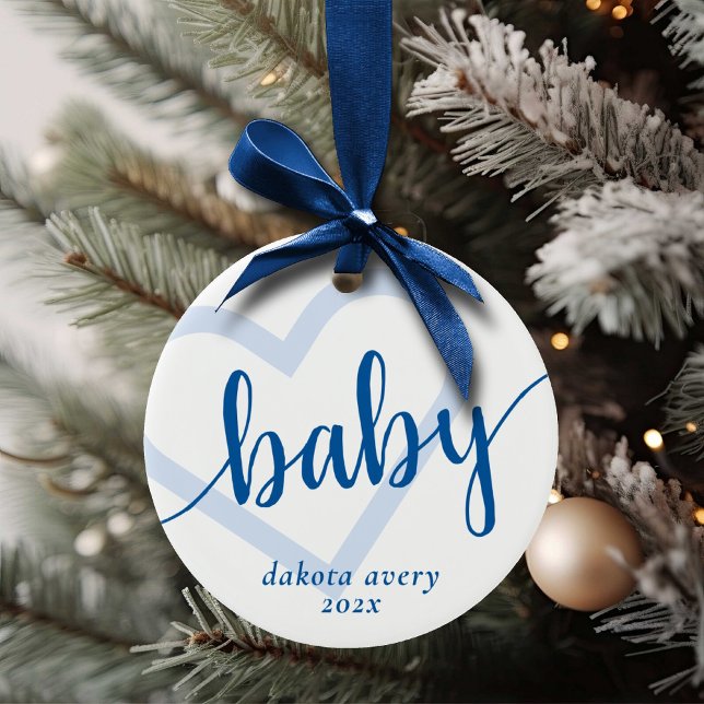 Baby Heart | Cerulean Blue Classic Flourish Script Ceramic Tree Decoration (Creator Uploaded)