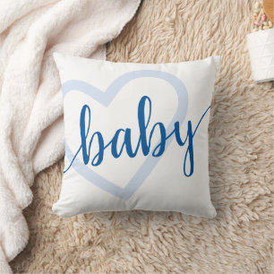 Baby Heart Cerulean Blue Classic Flourish Script Cushion