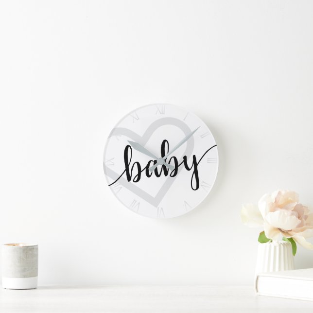 Baby Heart | Classic Black Flourish Script Round Clock (Home)
