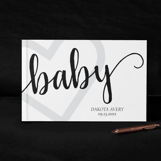 Baby Heart | Classic Black Script Flourish Guest Book (Creator Uploaded)