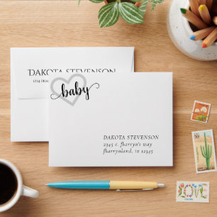 Baby Heart Classic Black Script Return Address Envelope